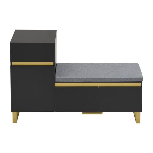 Meuble à Chaussures 120x35x85 Cm, Rangement, Banquette Intégrée Avec Coussin, 3 Portes, Mdf, Noir