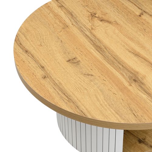 Lot De 2 Tables Basses Rondes 75x75x35+45x45x50cm, Table Basse Modulable, Mdf, Couleur Bois+blanc