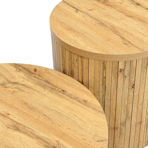 Lot De 2 Tables Basses Rondes 50x50x50.5+75x75x36cm, Modulable Et Emboîtable, Mdf, Couleur Bois