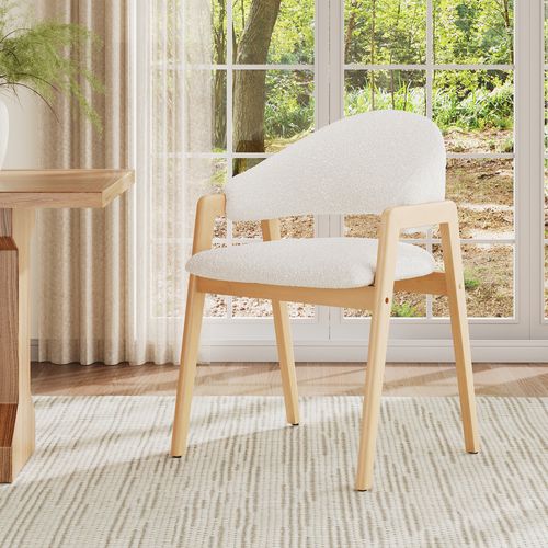 Lot De 4 Chaise 57,5 X 54,5 X 82,5 Cm, Dossier Courbé Ergonomique, Assise, Pieds Bois, Blanc+bois