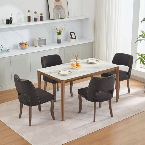 Lot De 2 Chaises De Salle à Manger, Dossier Ajoure, Tissu Chenille, Pieds Bois, Noir