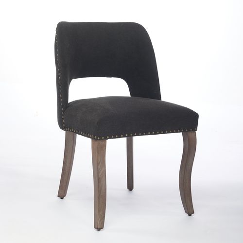 Lot De 2 Chaises De Salle à Manger, Dossier Ajoure, Tissu Chenille, Pieds Bois, Noir