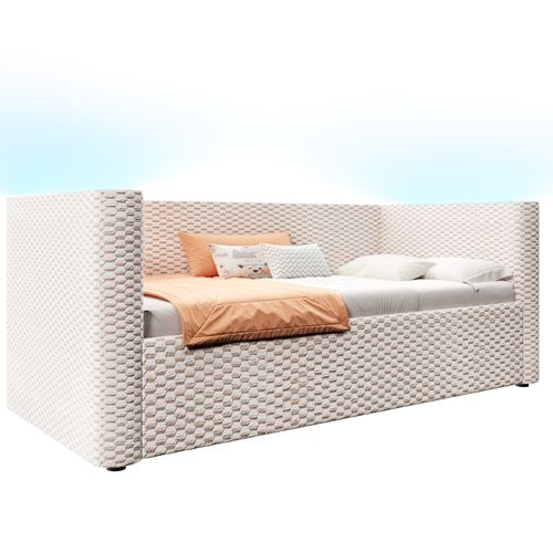 Lit Coffre Moderne 90x200 Cm Avec LED Et Rangement, Canapé-lit, Lit Simple, Velours, Beige