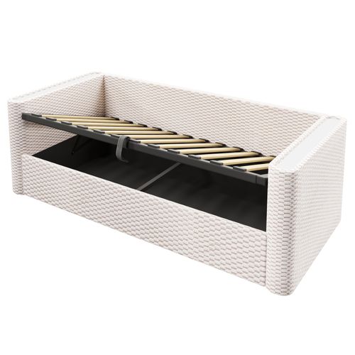 Lit Coffre Moderne 90x200 Cm Avec LED Et Rangement, Canapé-lit, Lit Simple, Velours, Beige