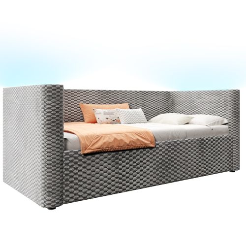 Lit Coffre Moderne 90x200 Cm Avec LED Et Rangement, Canapé-lit, Lit Simple, Velours, Gris