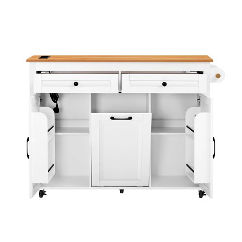 Îlot De Cuisine Mobile 120x40-75x92 Cm, Plan De Travail Extensible, Charge, Mdf, Blanc+bois