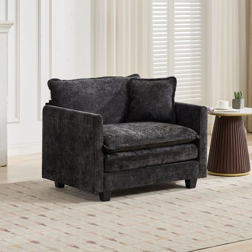 Canapé Modulaire 1 Place 108x75x84 Cm, Assise Double Couche Confortable, Tissu Chenille, Noir