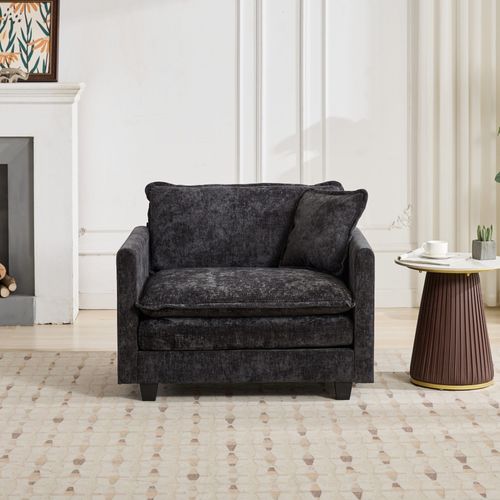 Canapé Modulaire 1 Place 108x75x84 Cm, Assise Double Couche Confortable, Tissu Chenille, Noir