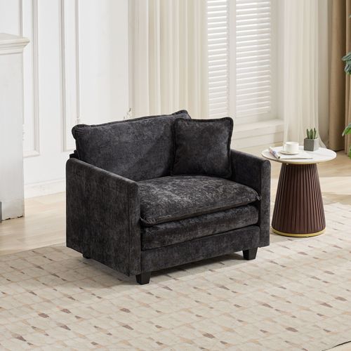 Canapé Modulaire 1 Place 108x75x84 Cm, Assise Double Couche Confortable, Tissu Chenille, Noir
