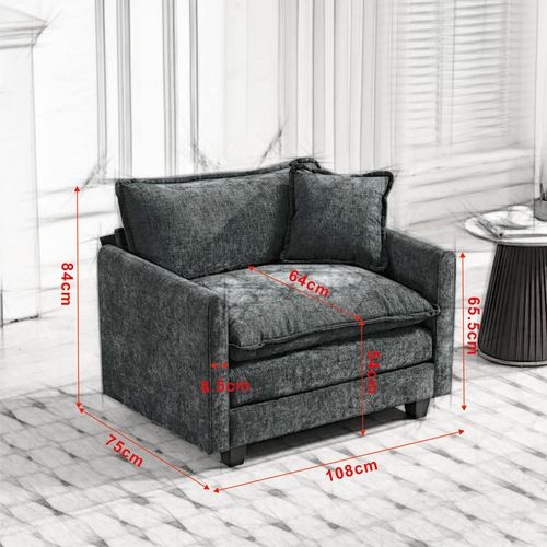 Canapé Modulaire 1 Place 108x75x84 Cm, Assise Double Couche Confortable, Tissu Chenille, Beige