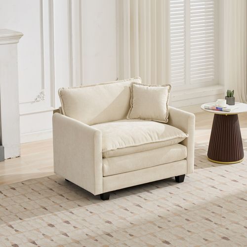 Canapé Modulaire 1 Place 108x75x84 Cm, Assise Double Couche Confortable, Tissu Chenille, Beige