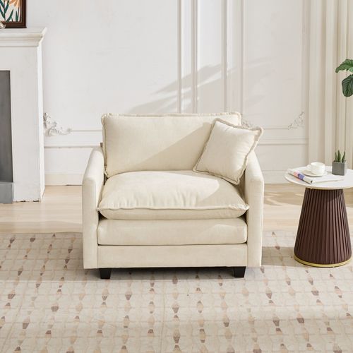 Canapé Modulaire 1 Place 108x75x84 Cm, Assise Double Couche Confortable, Tissu Chenille, Beige