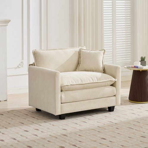 Canapé Modulaire 1 Place 108x75x84 Cm, Assise Double Couche Confortable, Tissu Chenille, Beige