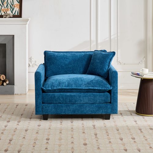 Fauteuil 108x75x84 Cm, Assise Double Couche Confortable, Tissu Chenille, Bleu
