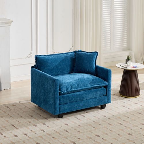 Fauteuil 108x75x84 Cm, Assise Double Couche Confortable, Tissu Chenille, Bleu