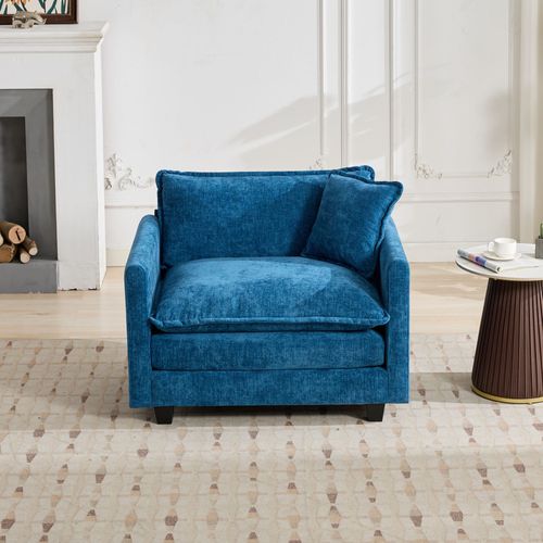 Fauteuil 108x75x84 Cm, Assise Double Couche Confortable, Tissu Chenille, Bleu