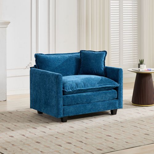 Fauteuil 108x75x84 Cm, Assise Double Couche Confortable, Tissu Chenille, Bleu