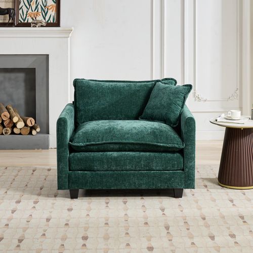 Canapé Modulaire 1 Place 108x75x84 Cm, Assise Double Couche Confortable, Tissu Chenille, Vert