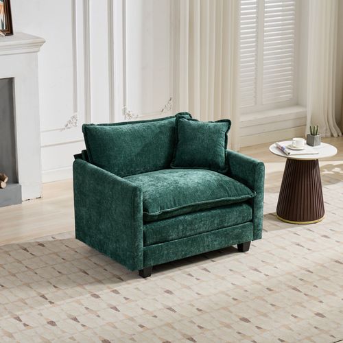 Canapé Modulaire 1 Place 108x75x84 Cm, Assise Double Couche Confortable, Tissu Chenille, Vert