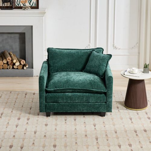 Canapé Modulaire 1 Place 108x75x84 Cm, Assise Double Couche Confortable, Tissu Chenille, Vert