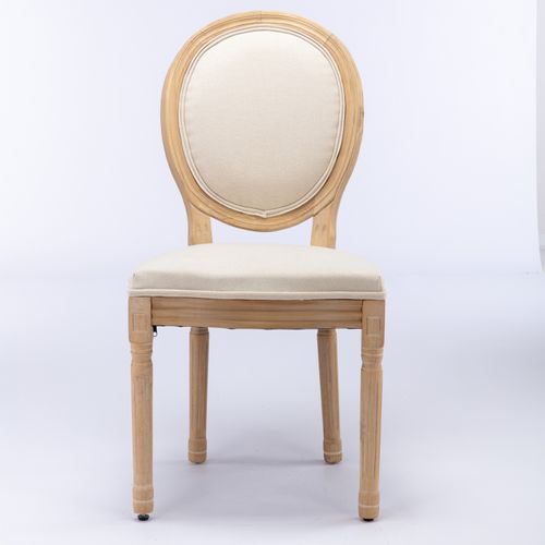 Lot De 2 Chaises De Salle à Manger 59,5x49x95 Cm, Style Français Ancien, Cadre En Bois, Lin Beige