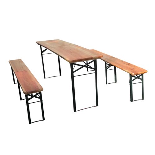 Ensemble Table De Jardin Pliante 220x50x78 Cm Et 2 Bancs, 3 Pièces, Bois, Métal, Couleur Bois+noir