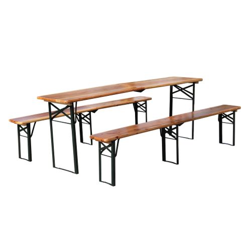 Ensemble Table De Jardin Pliante 220x50x78 Cm Et 2 Bancs, 3 Pièces, Bois, Métal, Couleur Bois+noir