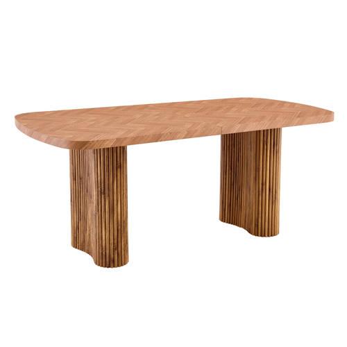Table Bass Ovale 180x90x76 Cm Avec Motif Bois, Colonne Arquée Design, Plateau 4 Cm En Mdf, Marron