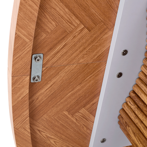 Table Bass Ovale 180x90x76 Cm Avec Motif Bois, Colonne Arquée Design, Plateau 4 Cm En Mdf, Marron