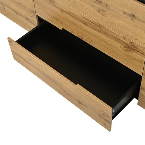 Buffet Bas 160x40x80 Cm, 2 Portes Battantes, 4 Tiroirs, Panneaux De Particules, Couleur Bois+noir