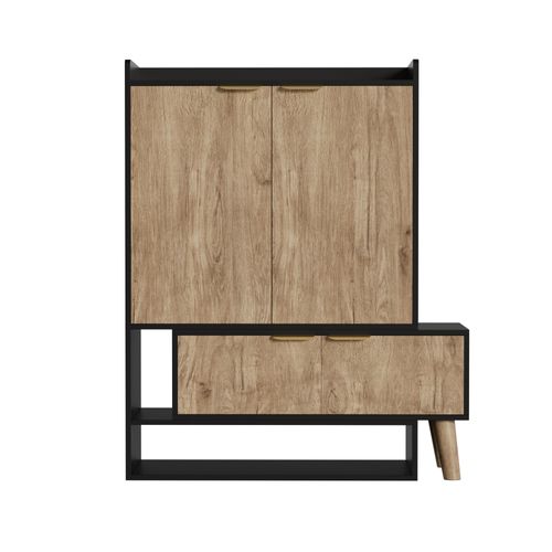 Meuble à Chaussures Moderne 80x35x113 Cm, Siège, Rangement, Panneaux De Particules, Noir Et Bois