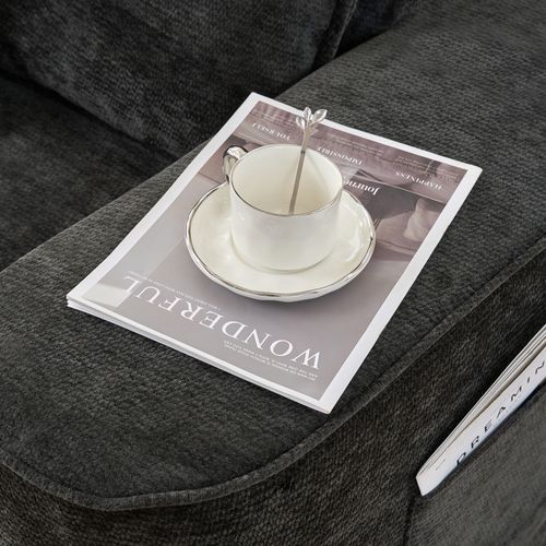 Canapé 2 Places, Prêt à L'emploi Sans Montage, Assise Moelleuse Avec Poches, Tissu Chenille, Noir