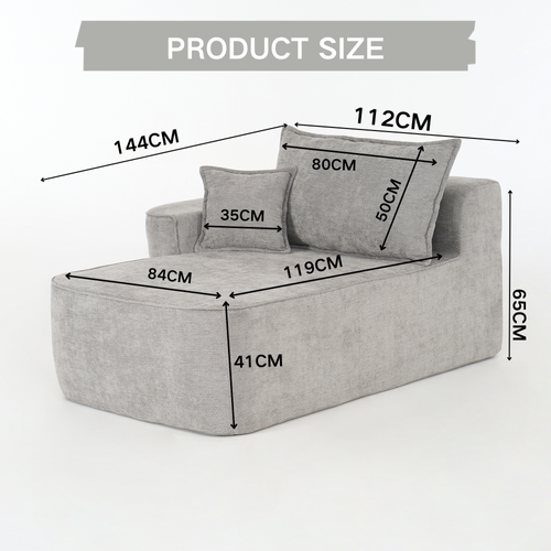 Chaiselongue 144x112x65 Cm, Sans Assemblage, En Tissu Chenille, Couleur Gris