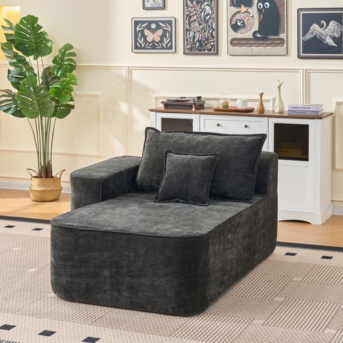 Chaiselongue 144x112x65 Cm, Sans Assemblage, En Tissu Chenille, Couleur Noir