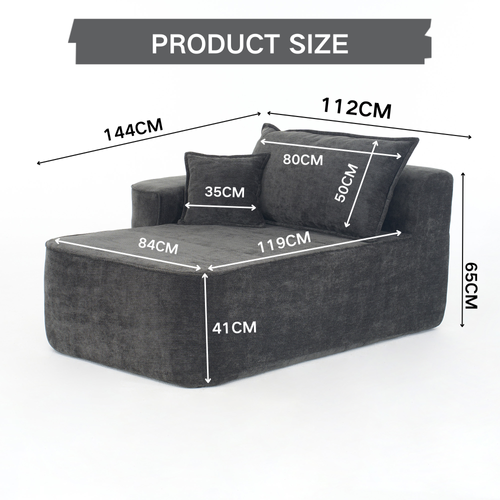 Chaiselongue 144x112x65 Cm, Sans Assemblage, En Tissu Chenille, Couleur Noir