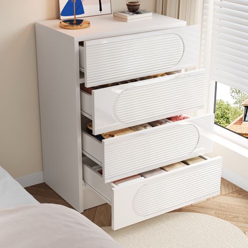 Commode à 4 Tiroirs Moderne 60 X 38,5 X 85 Cm, Style Simple, Mdf Et Panneau De Particules, Blanc