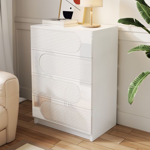 Commode à 4 Tiroirs Moderne 60 X 38,5 X 85 Cm, Style Simple, Mdf Et Panneau De Particules, Blanc