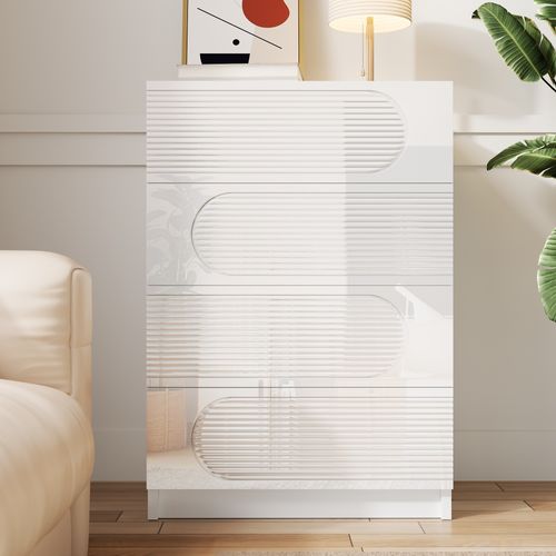 Commode à 4 Tiroirs Moderne 60 X 38,5 X 85 Cm, Style Simple, Mdf Et Panneau De Particules, Blanc