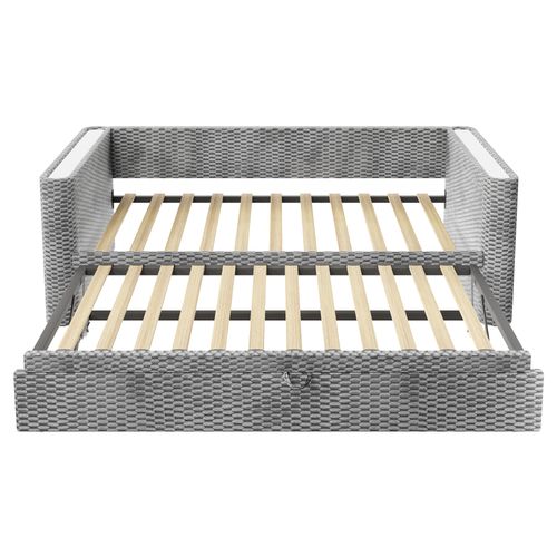 Lit Gigogne 90x200/180x200 Cm, Convertible En Lit Double Avec LED, Pratique, Velours Et Mdf, Gris