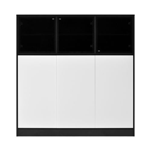 Buffet 100x40x105 Cm, 6 Portes Avec LED 24 Couleurs, Verre Et Panneaux De Particules, Noir Et Blanc