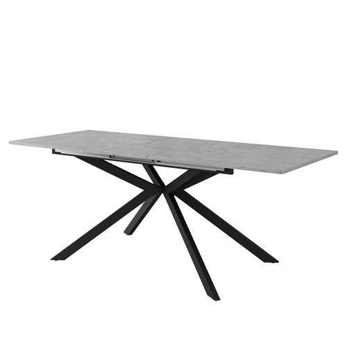 Table Extensible 150/180x70x76 Cm, Plateau Rectangulaire, Mdf Motif Ciment, Pied Croisé, Noir+gris