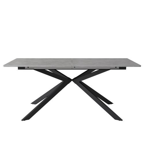 Table Extensible 150/180x70x76 Cm, Plateau Rectangulaire, Mdf Motif Ciment, Pied Croisé, Noir+gris