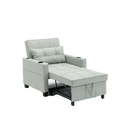 Fauteuil Convertible 87x74-137x84 Cm, 3 En 1 Inclinable 3 Positions, Bois Et Métal, Vert Clair