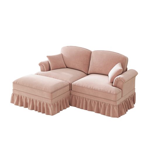 Canapé Modulable 2 Places 194x140x93 Cm, 2 Styles Avec Jupe Amovible, Chenille, Rose