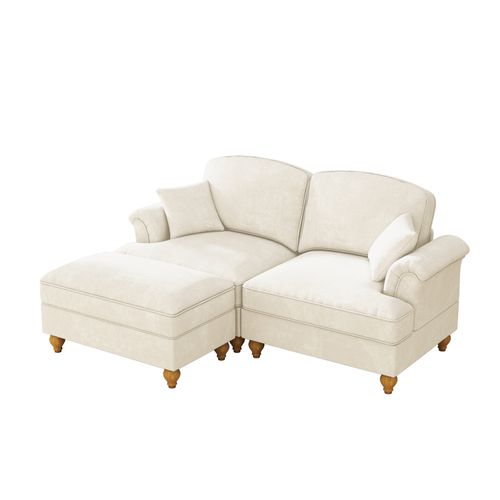 Canapé Modulable 2 Places, 194x140x93 Cm, 2 Styles Avec Jupe Amovible, Chenille, Couleur Blanc