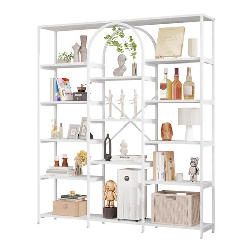 Étagère 160x30x180 Cm, Design Moderne Avec Arche, Structure Métal Et Panneaux Mdf, Blanche