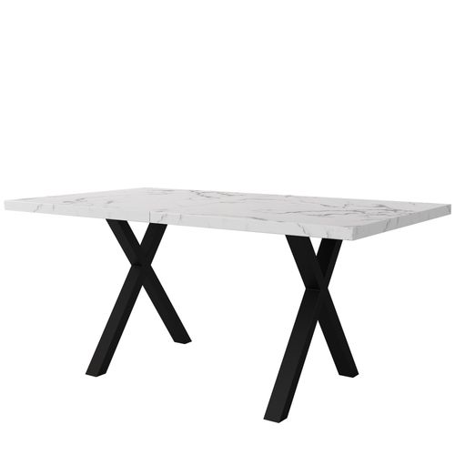 Table à Manger 140x80x76 Cm, Plateau Avec Motif De Marbre, Structure Métal, Mdf, Blanc+noir