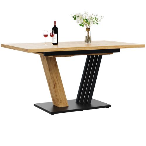 Table Extensible 120/160x80x76cm, Plateau Mdf, Métal, Effet Bois, Pieds En Forme D'ailes, Bois+noir