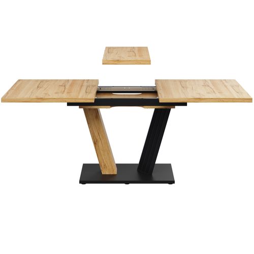 Table Extensible 120/160x80x76cm, Plateau Mdf, Métal, Effet Bois, Pieds En Forme D'ailes, Bois+noir