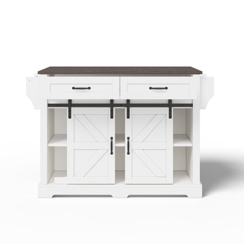 Îlot De Cuisine Sur Roulettes 120x45(70)x91 Cm, Plateau Rabattable Extensible, Mdf, Marron Et Blanc